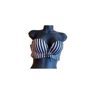 Fall Sweet 36D Viral Black White Stripe Balconette Bra Lace Up Removable Straps